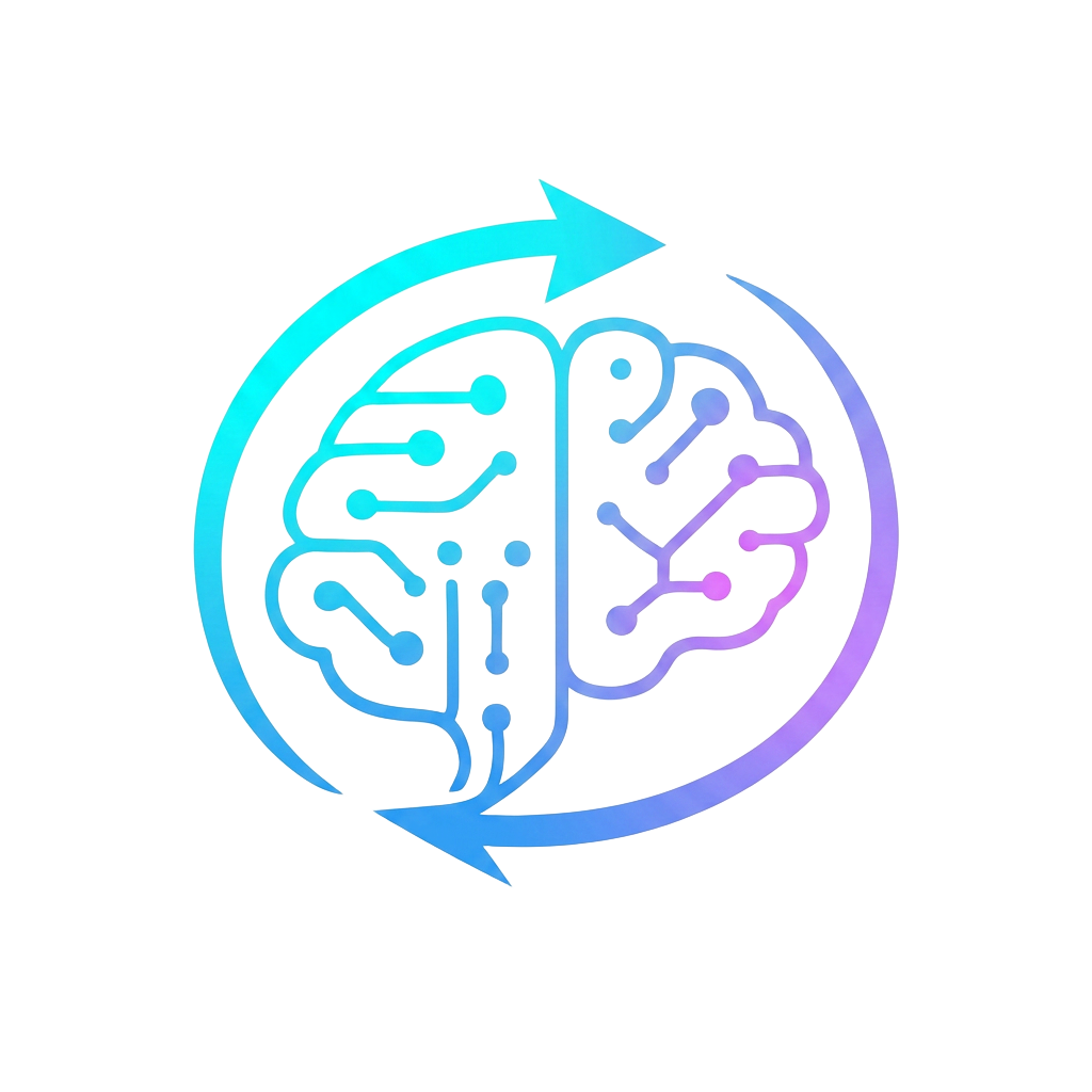 Rewiring Minds logo — human brain with circuit pathways inside circular update arrows